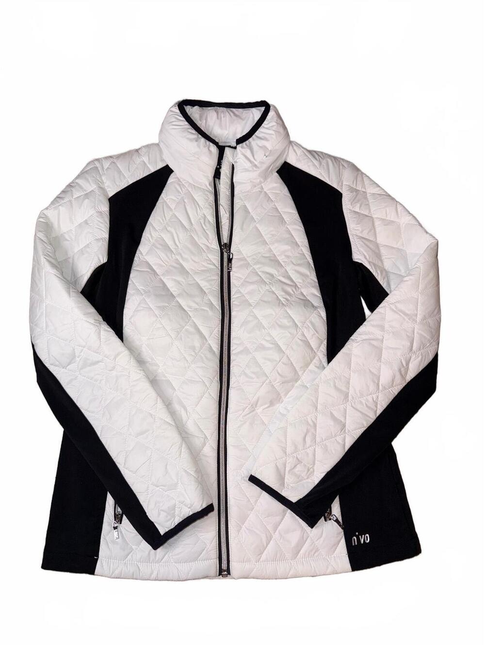 Nvo Women’s White Black Quilted Full Zip Golf Jacket Size Medium